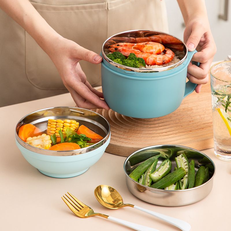 China Stainless Steel Fast Food Bowl Double Layer Lunch Box Instant Noodle  Soup Cup with Lid Food Containers Manufacturer and Supplier